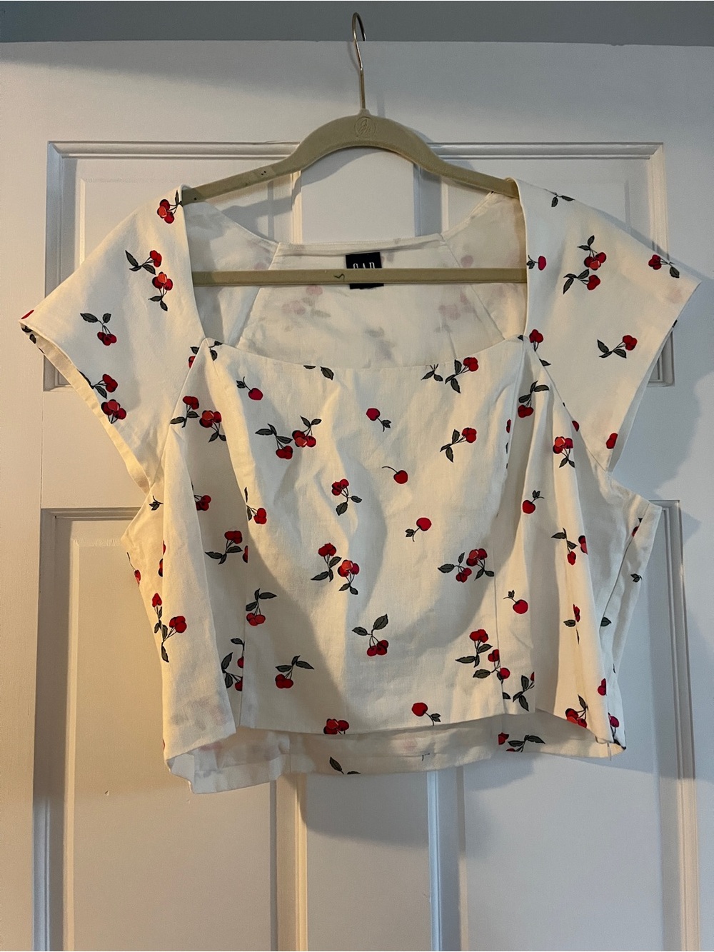 GAP White Crop Top with Red Cherry Print